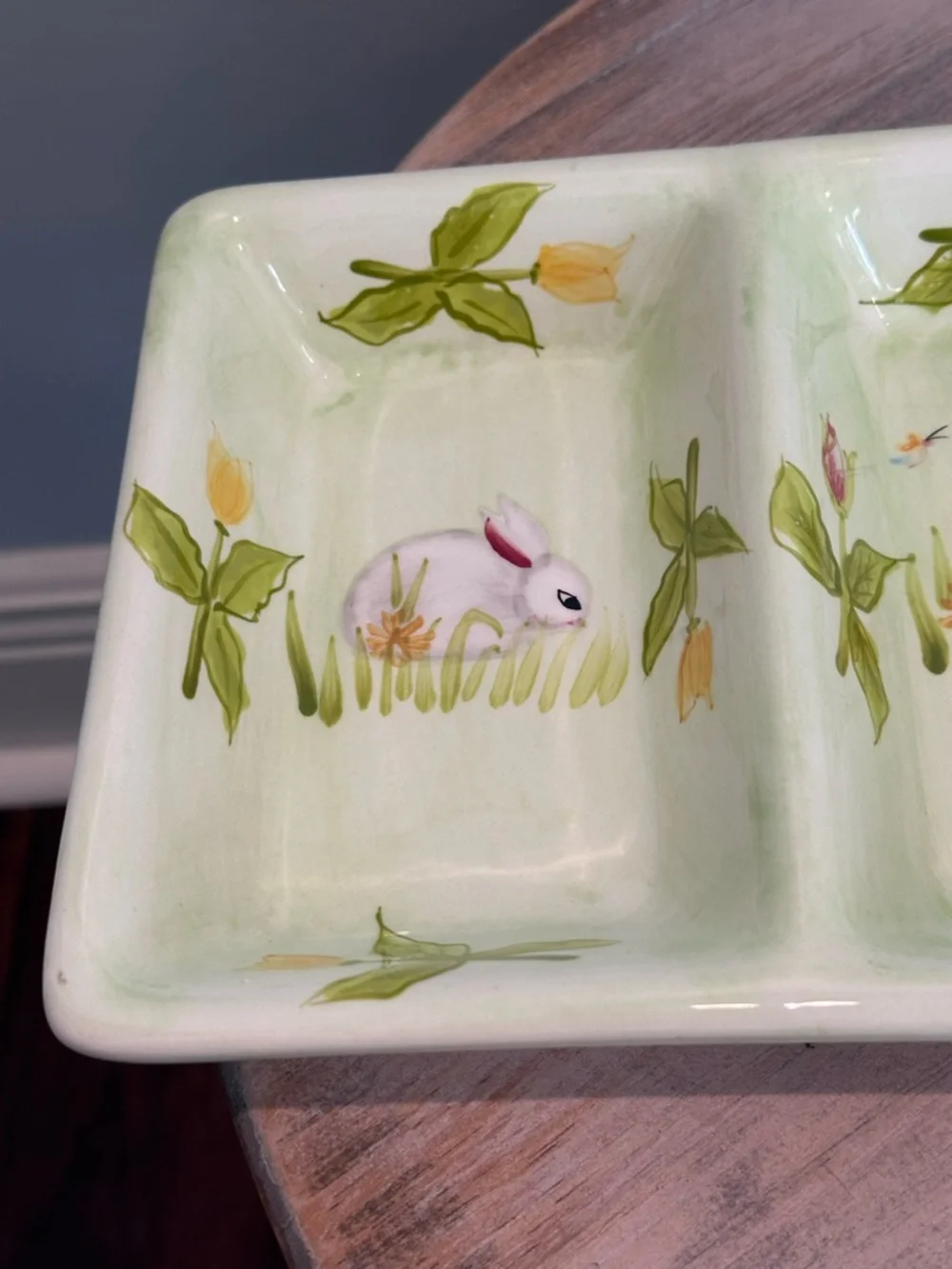 Sweet Olive Designs 4 in 1 divided Bunny Serving Tray hand painted Easter Decor